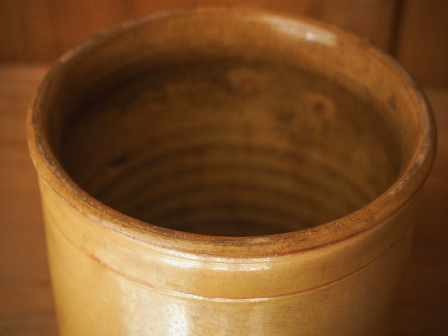 Vintage / Antique Rustic French Yellow Stoneware Confit Pot / Kitchen Storage Jar / Preserve Pot