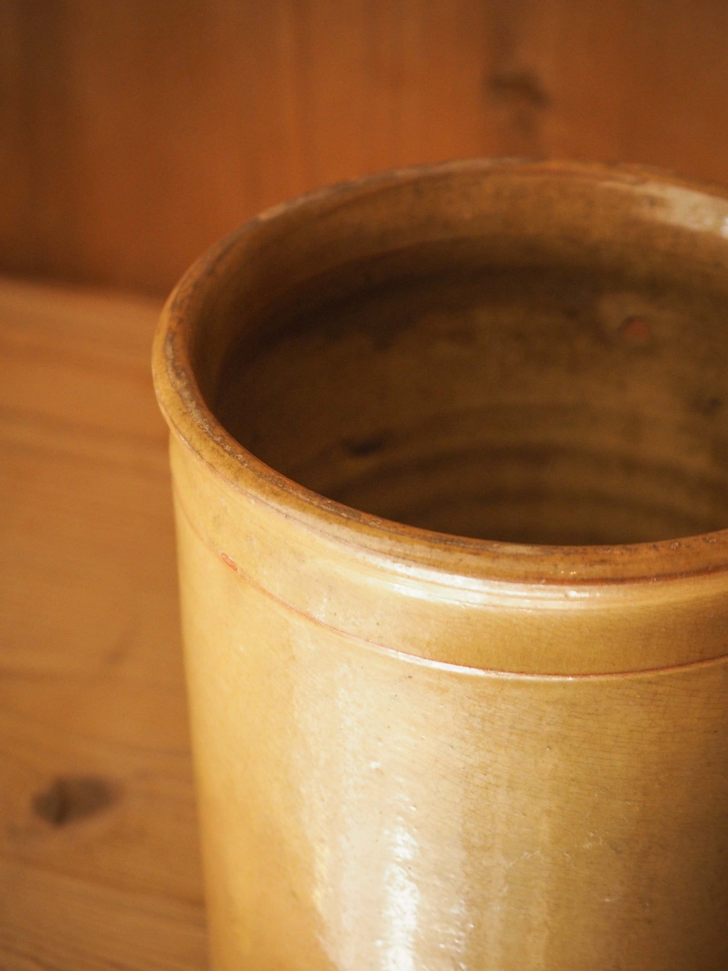 Vintage / Antique Rustic French Yellow Stoneware Confit Pot / Kitchen Storage Jar / Preserve Pot