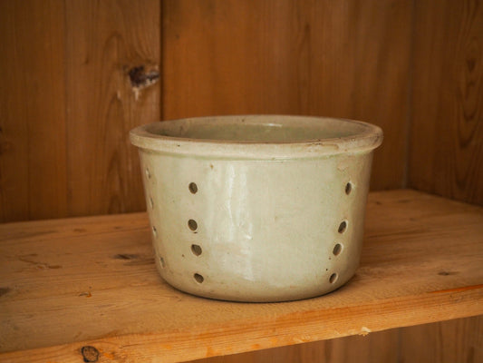 Vintage / Antique Rustic French Cream Stoneware Cheese Mould / Kitchen Storage Jar