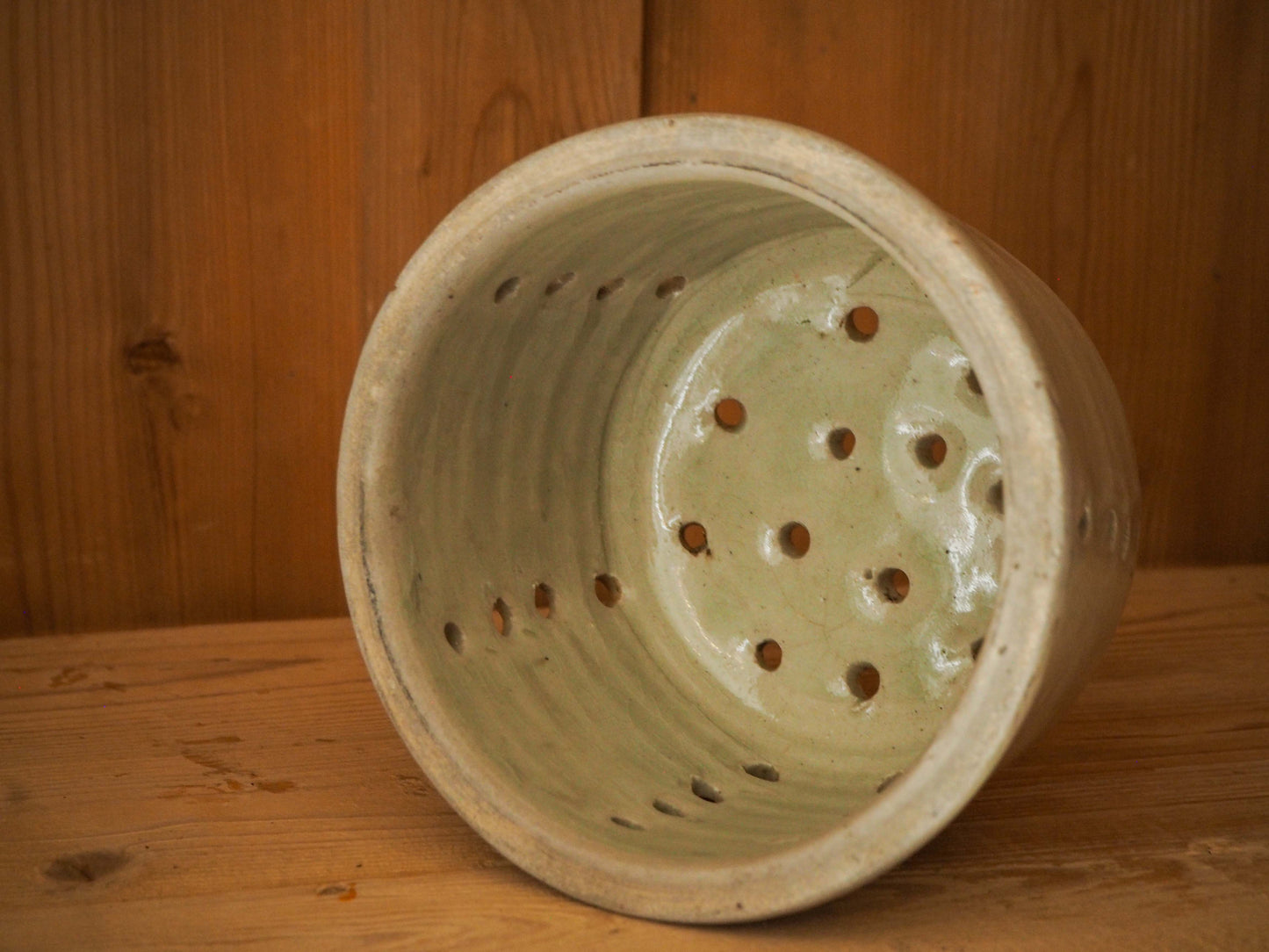 Vintage / Antique Rustic French Cream Stoneware Cheese Mould / Kitchen Storage Jar