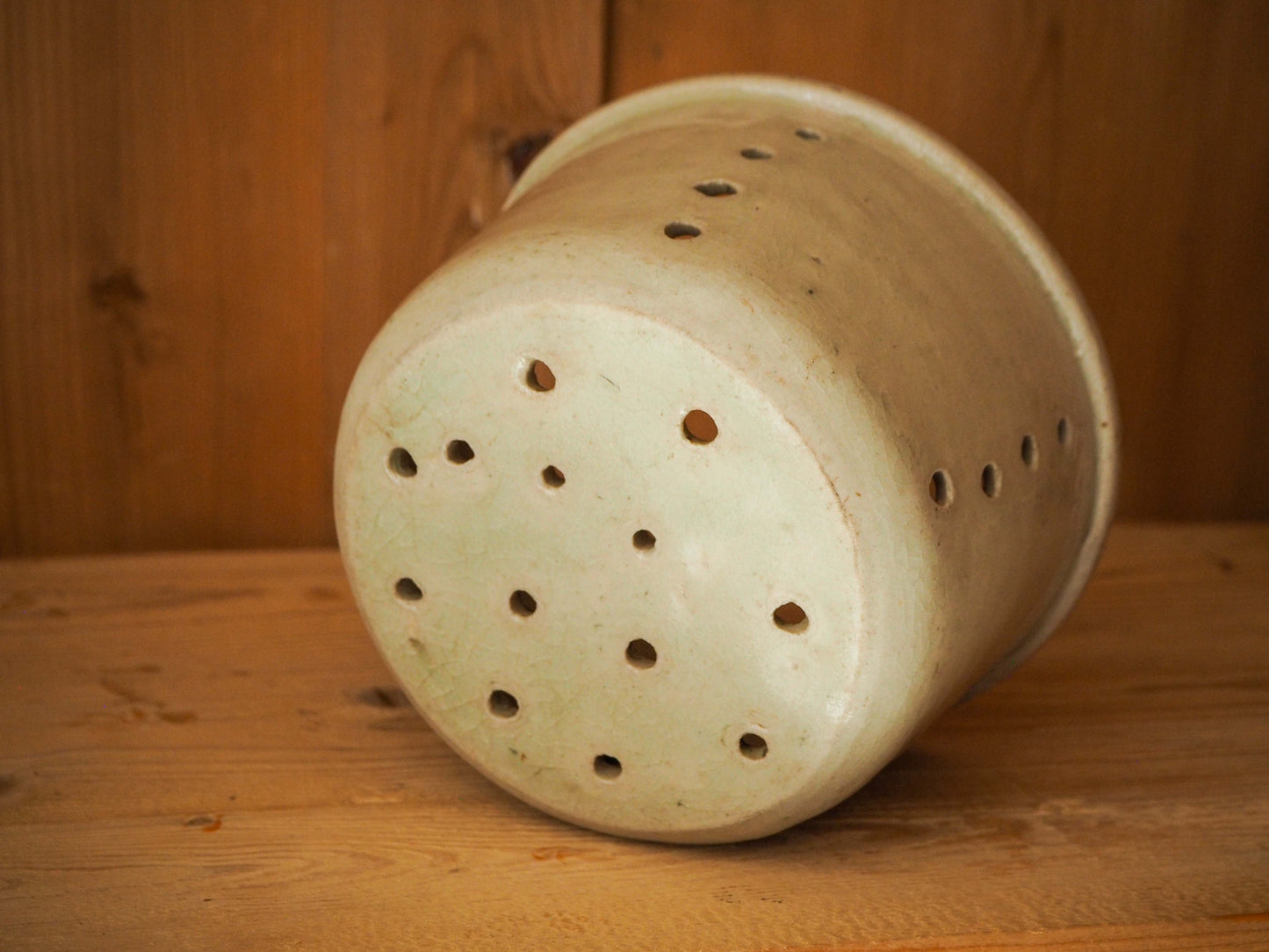 Vintage / Antique Rustic French Cream Stoneware Cheese Mould / Kitchen Storage Jar