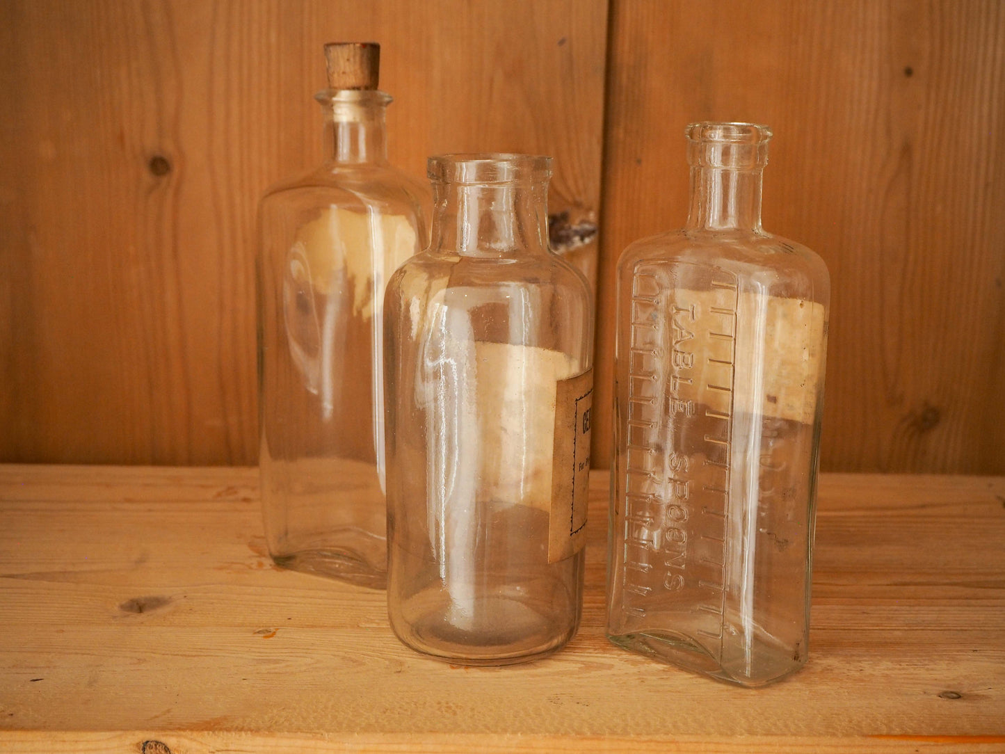 Trio of Vintage / Antique English Apothecary Chemist Bottles With Original Labels (Sold Individually)