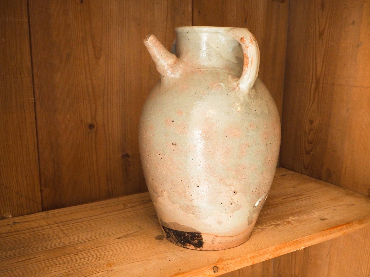 Vintage / Antique Rustic French Grey Large Stoneware Oil Jug / Kitchen Storage Jar