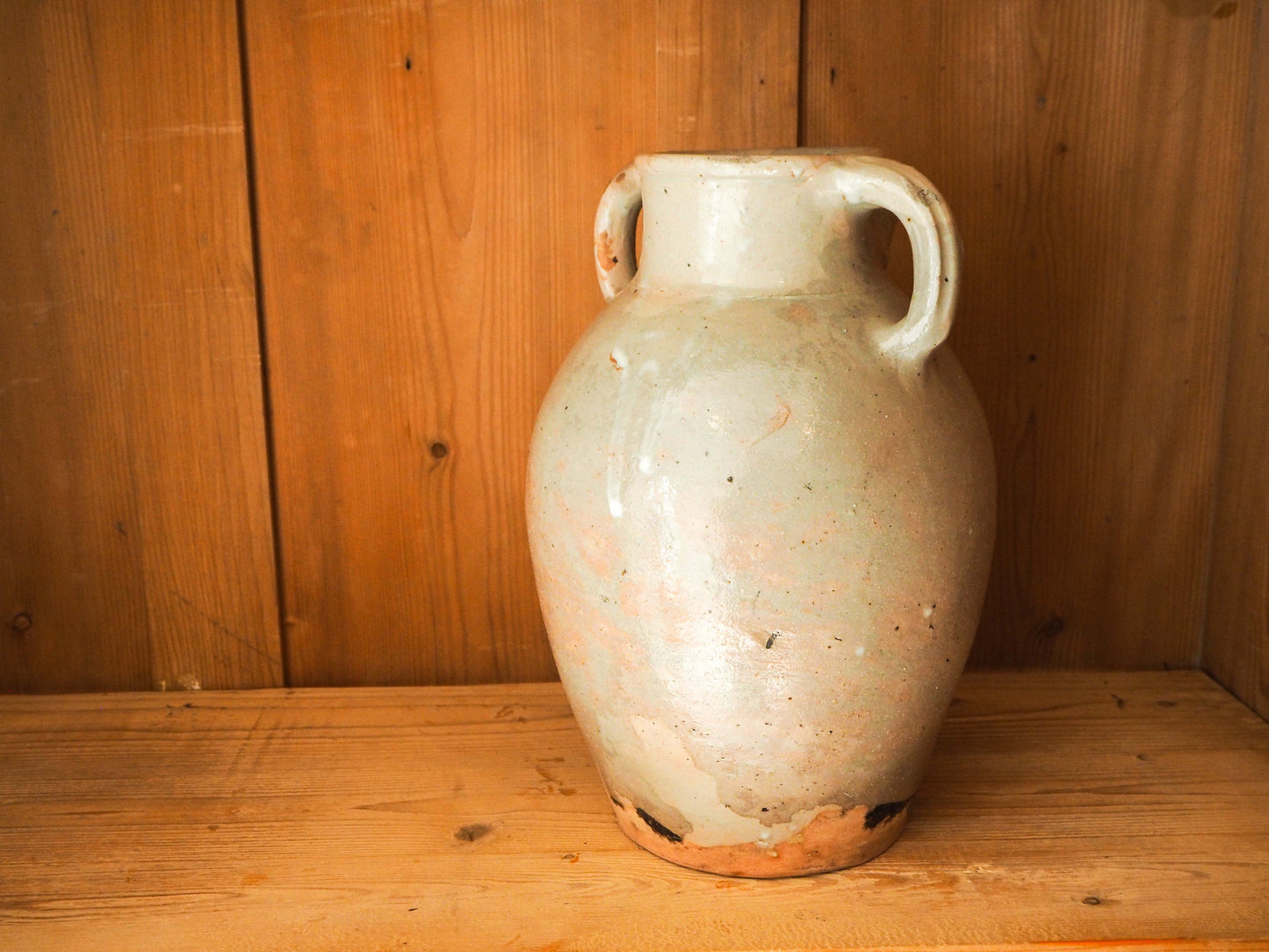 Vintage / Antique Rustic French Grey Large Stoneware Oil Jug / Kitchen Storage Jar