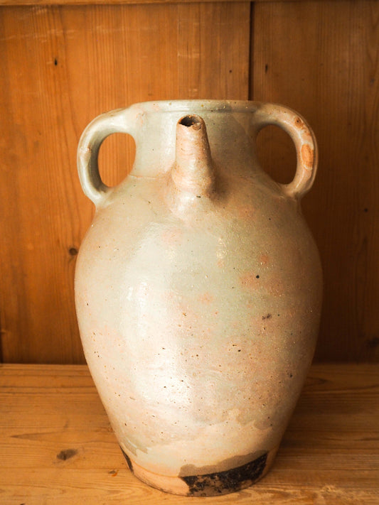 Vintage / Antique Rustic French Grey Large Stoneware Oil Jug / Kitchen Storage Jar
