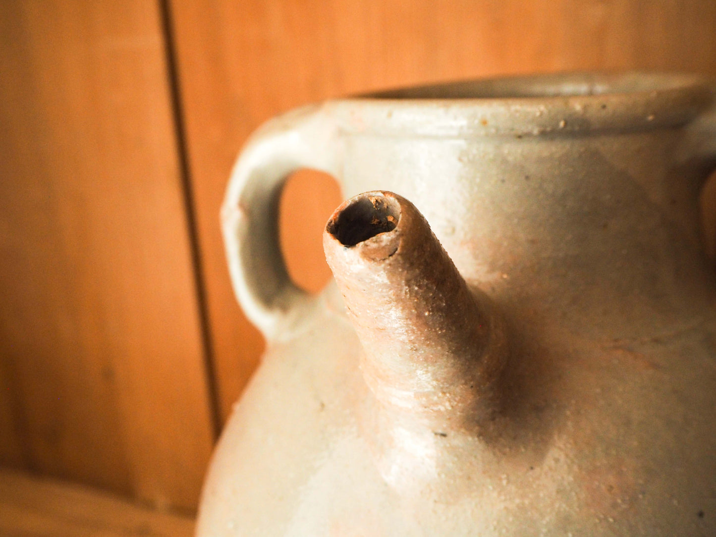 Vintage / Antique Rustic French Grey Large Stoneware Oil Jug / Kitchen Storage Jar