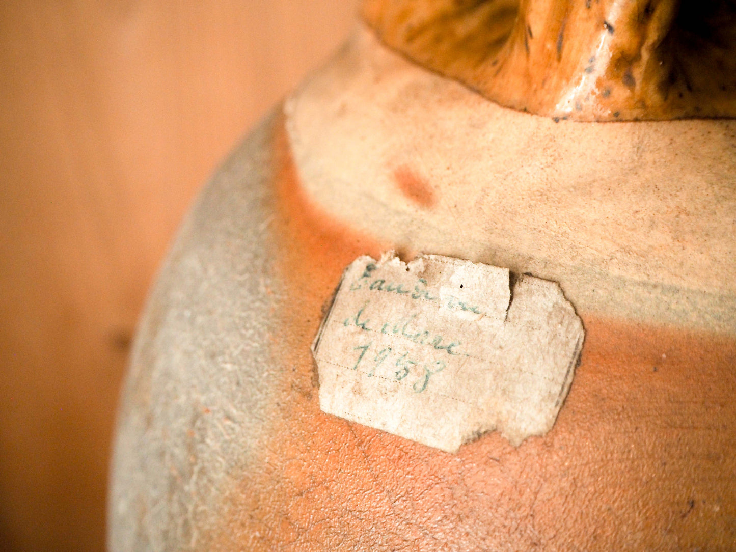 Vintage / Antique Rustic French Brown Large Stoneware Oil Jug / Kitchen Storage Jar