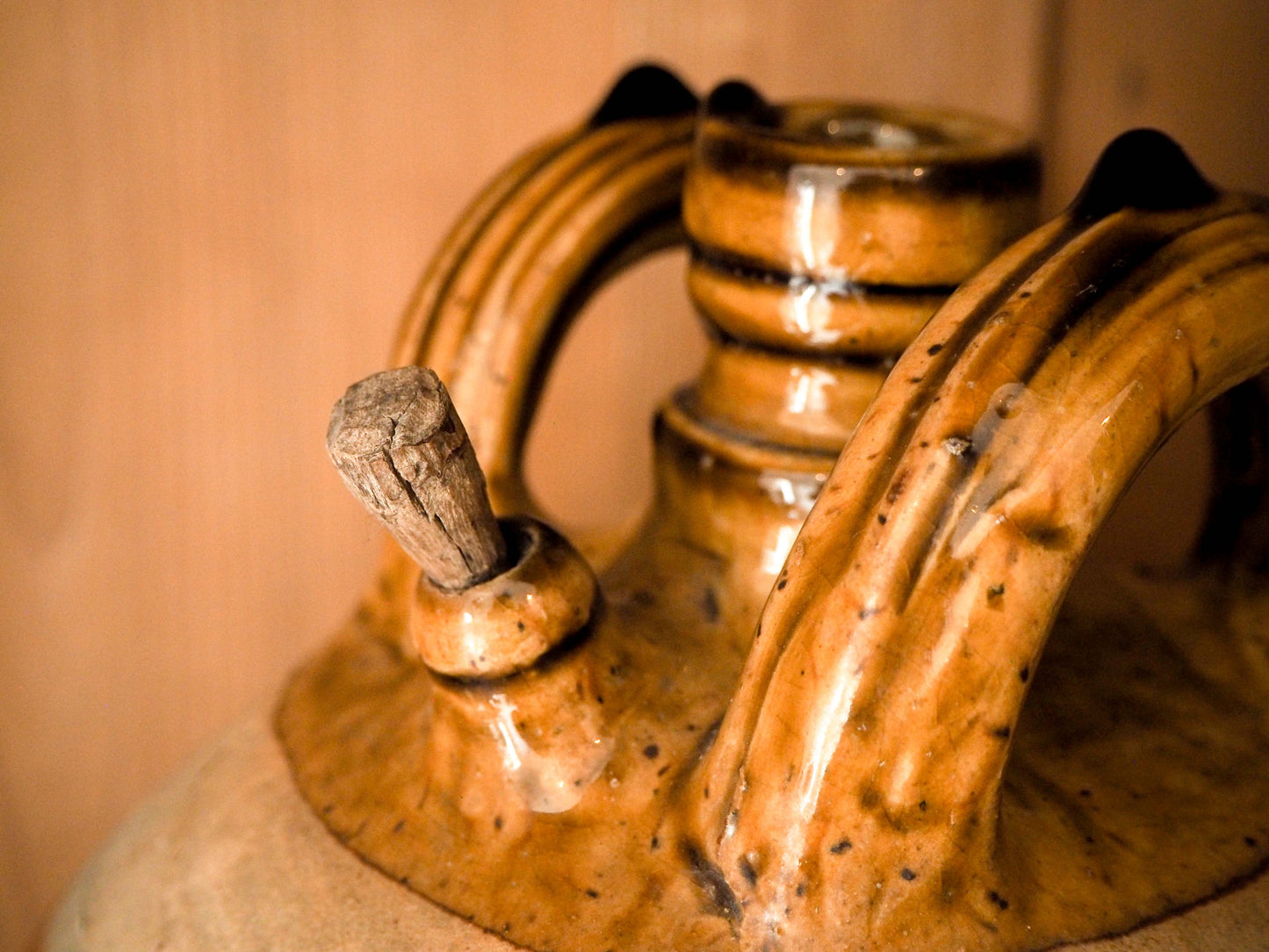 Vintage / Antique Rustic French Brown Large Stoneware Oil Jug / Kitchen Storage Jar