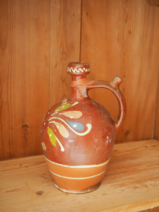 Vintage Antique Romanian Decorative Jug / Earthenware Storage Pot