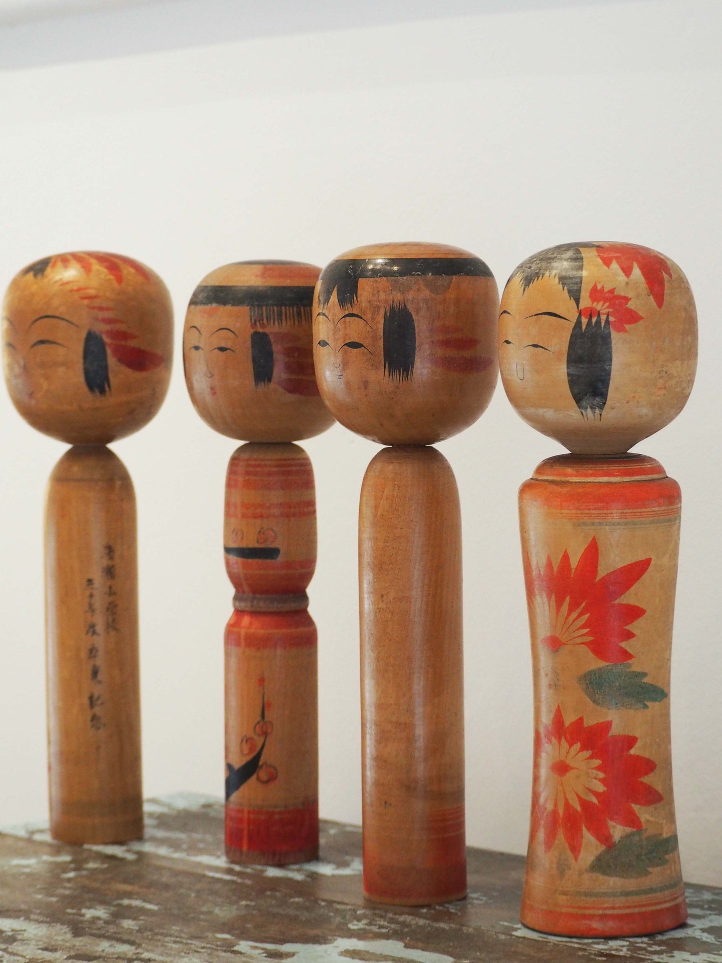 Vintage Antique Wooden Hand-Painted Mid-Century Japanese Kokeshi Dolls (Sold Individually)