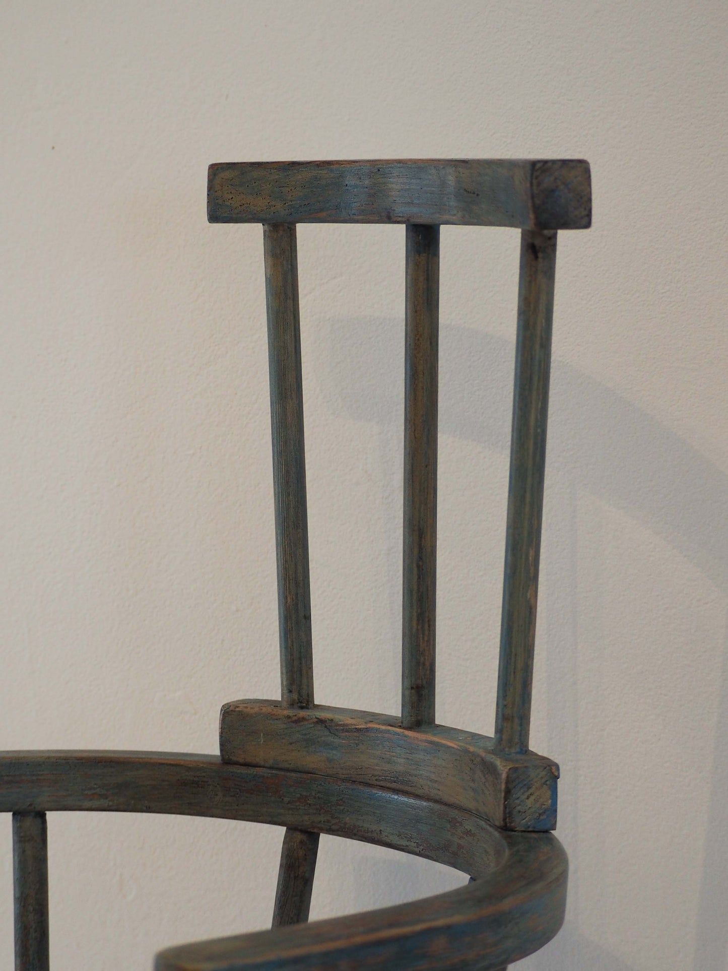 Vintage Antique Small Stick Back Style Chair With Green / Blue Paint