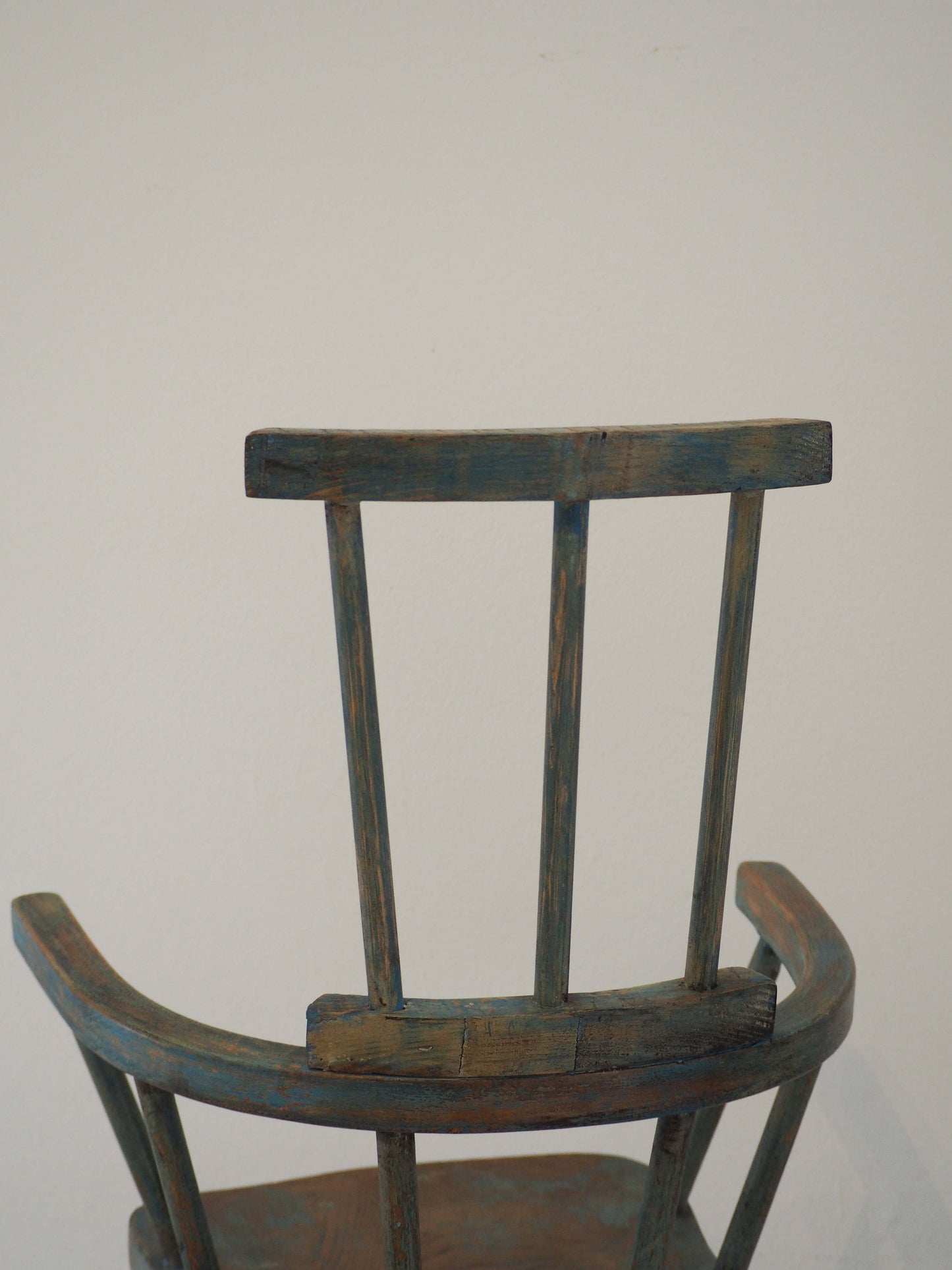 Vintage Antique Small Stick Back Style Chair With Green / Blue Paint