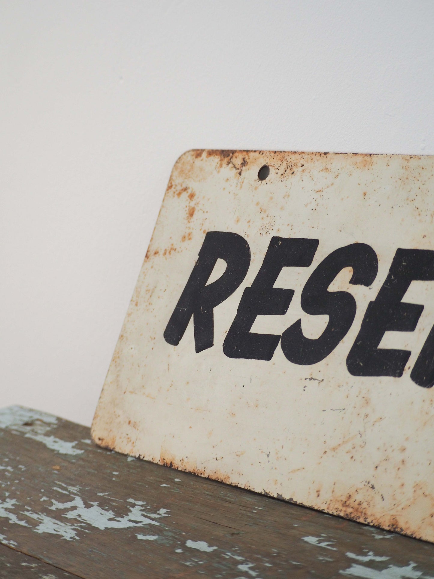 Vintage Antique Old French Metal 'Réservé' Road Sign / White & Black / Wall Art