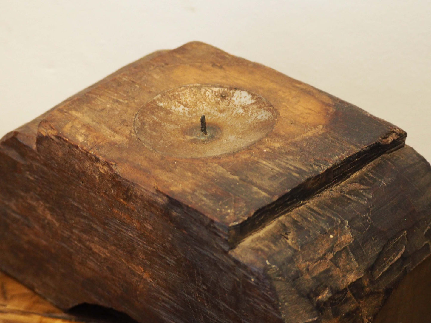 Vintage Antique Chunky Wooden Candle Holder / Indian Candle Block