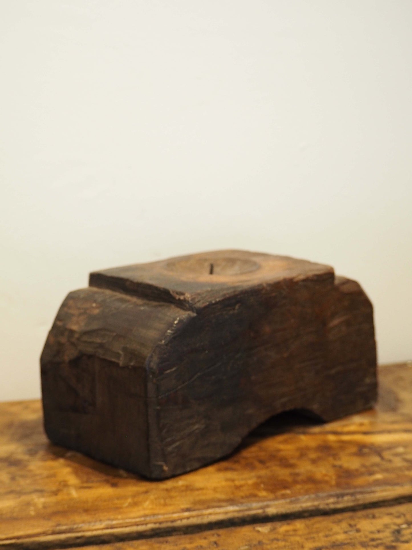 Vintage Antique Chunky Wooden Candle Holder / Indian Candle Block
