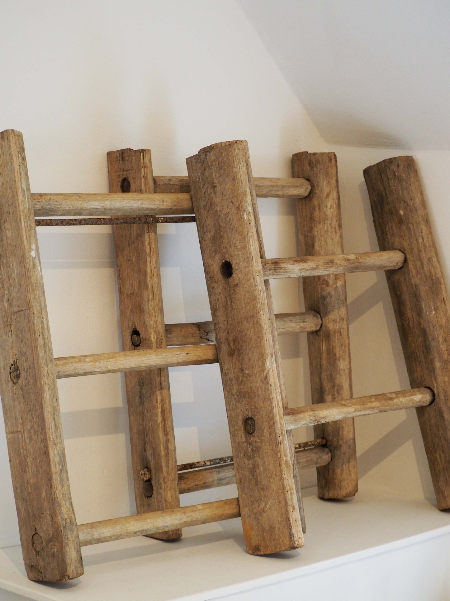 Vintage Small Rustic French Wooden Ladder / Decorative Ladder