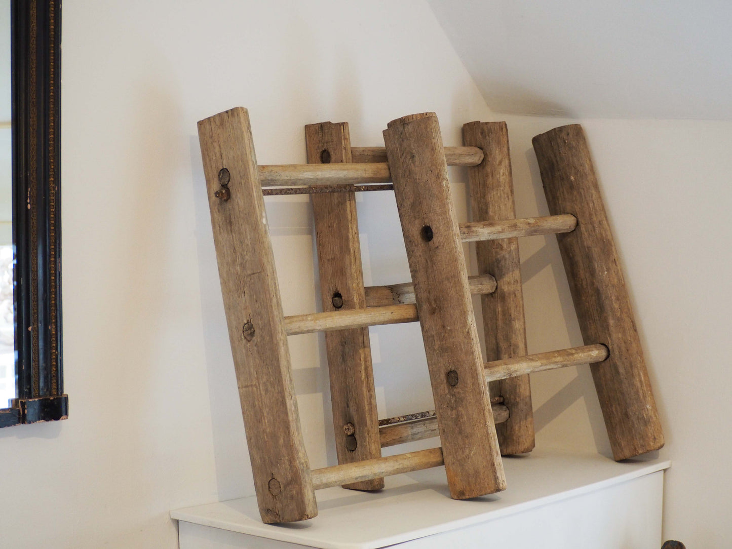 Vintage Small Rustic French Wooden Ladder / Decorative Ladder