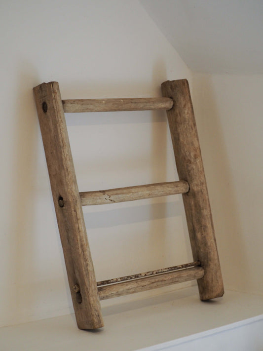 Vintage Small Rustic French Wooden Ladder / Decorative Ladder