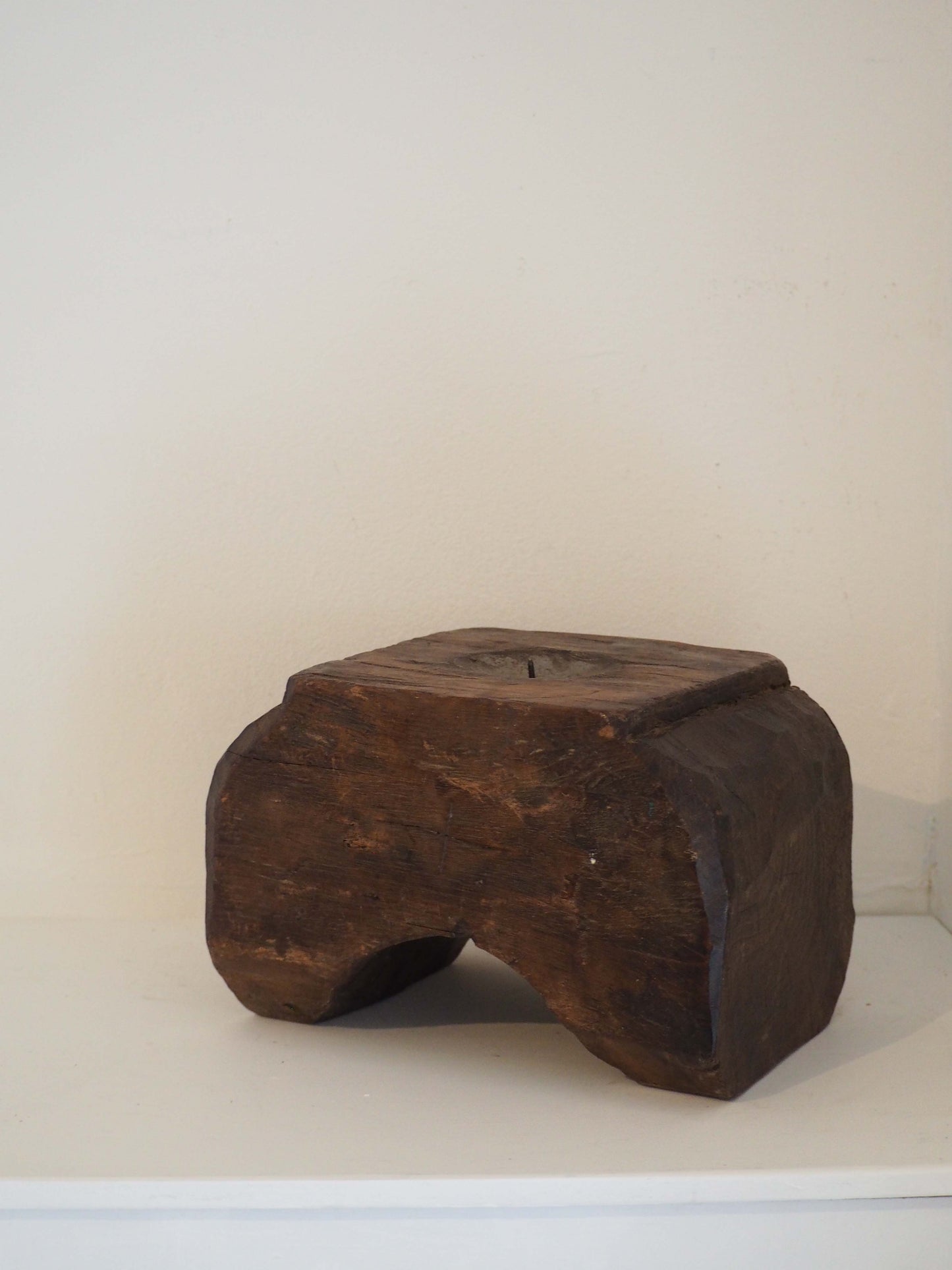Vintage Antique Chunky Wooden Candle Holder / Indian Candle Block