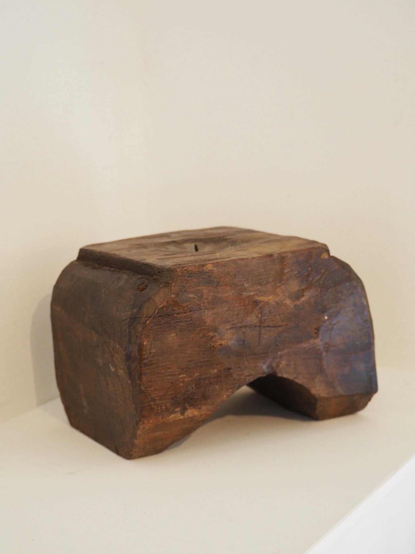 Vintage Antique Chunky Wooden Candle Holder / Indian Candle Block