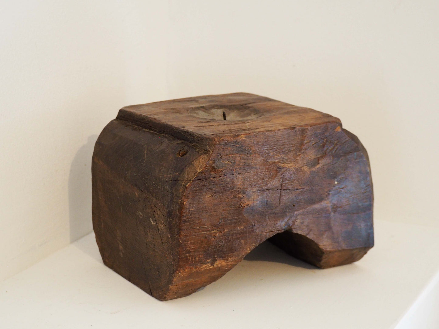 Vintage Antique Chunky Wooden Candle Holder / Indian Candle Block