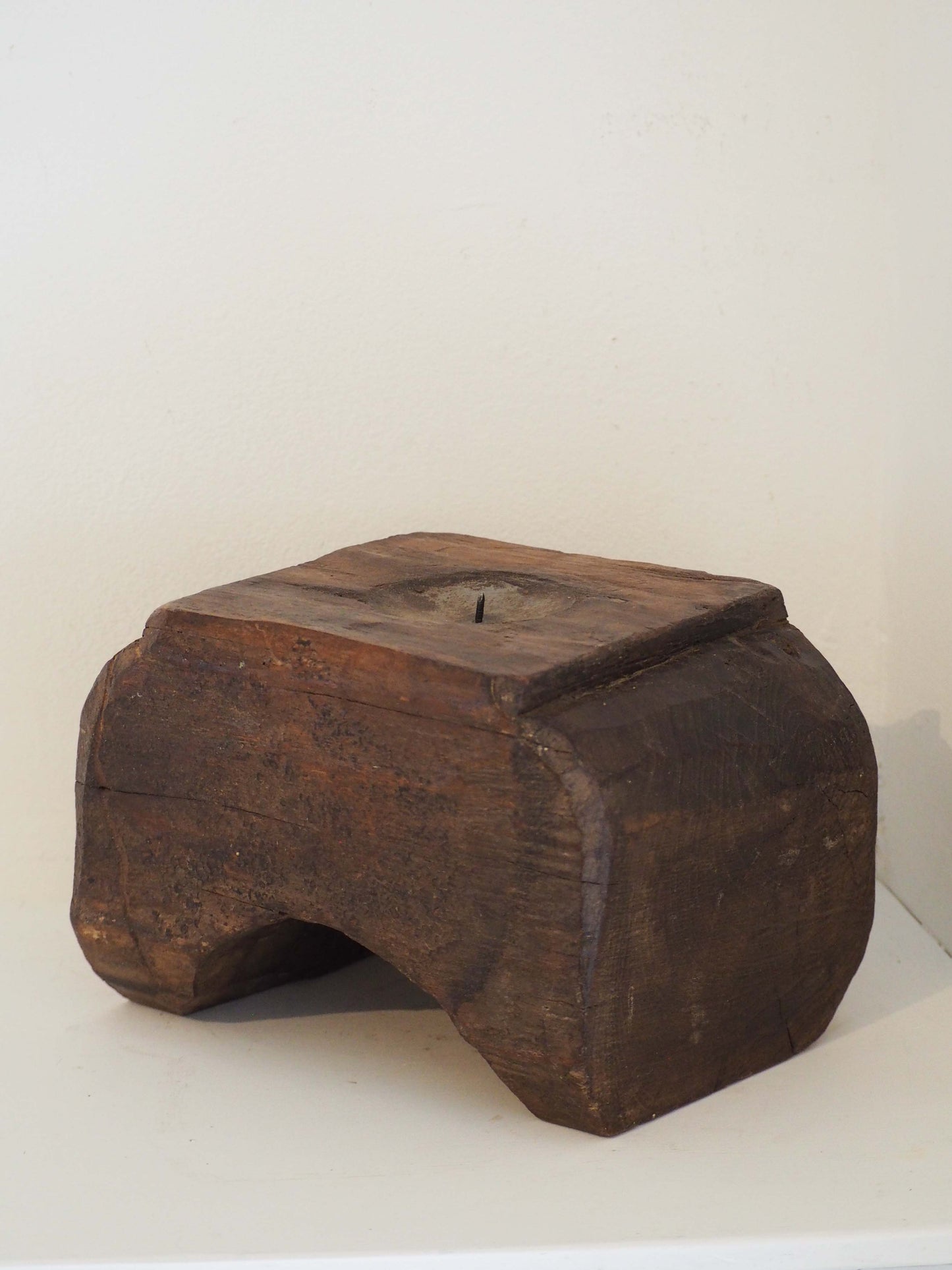 Vintage Antique Chunky Wooden Candle Holder / Indian Candle Block