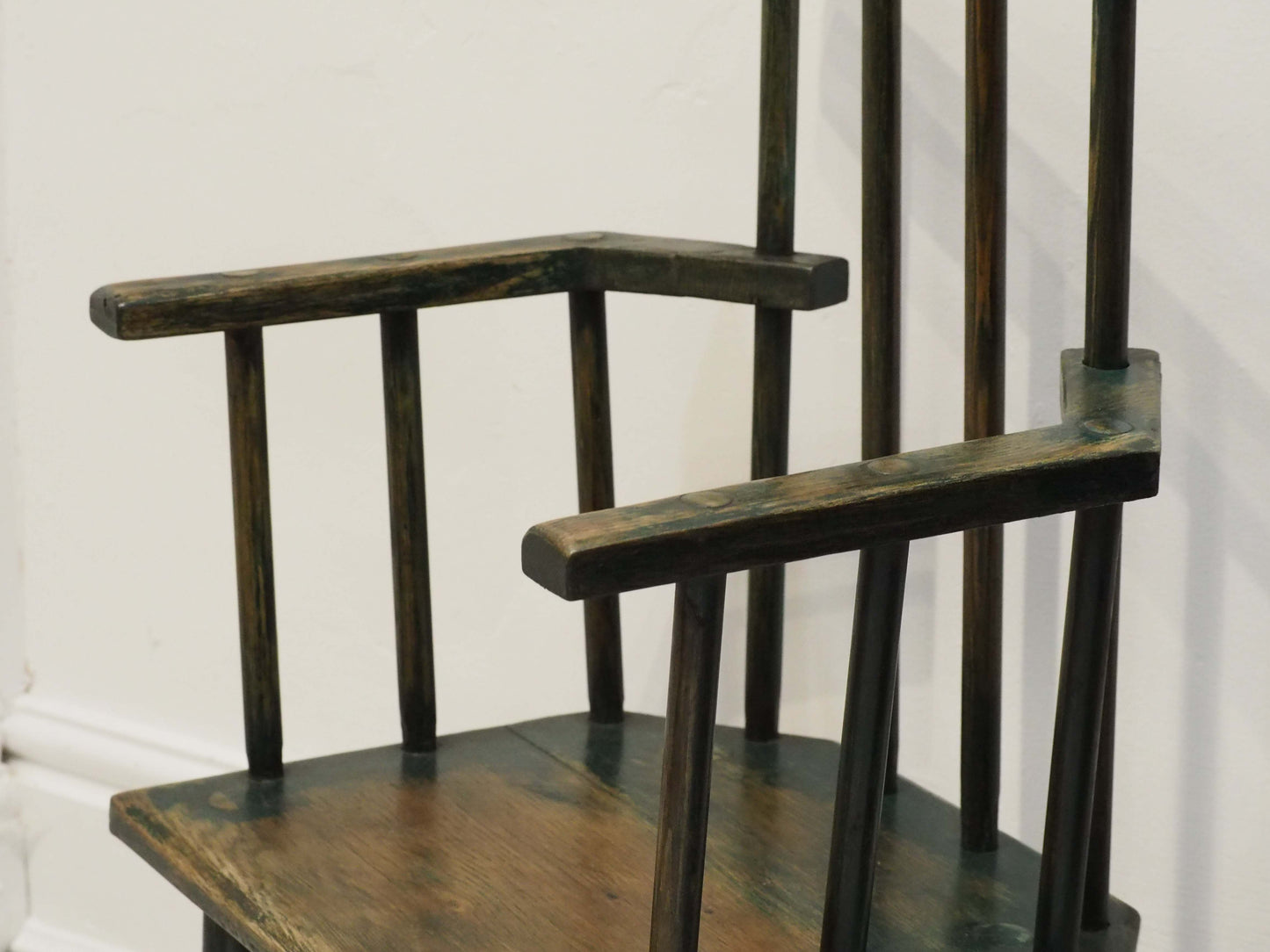 Vintage Antique Small Stick Back Style Wooden Chair With Green Paint