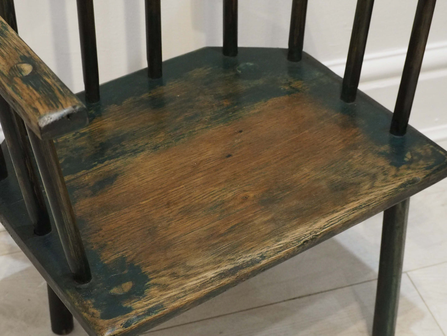 Vintage Antique Small Stick Back Style Wooden Chair With Green Paint