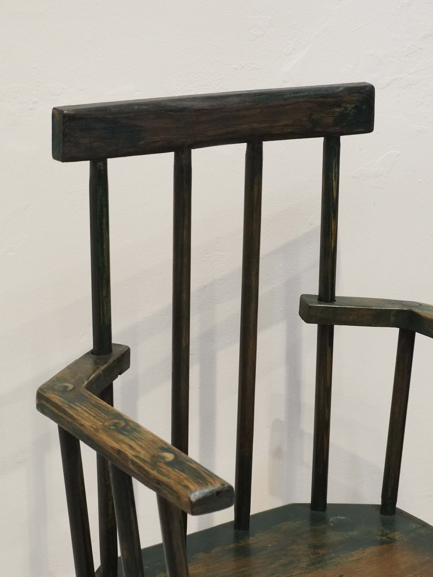 Vintage Antique Small Stick Back Style Wooden Chair With Green Paint