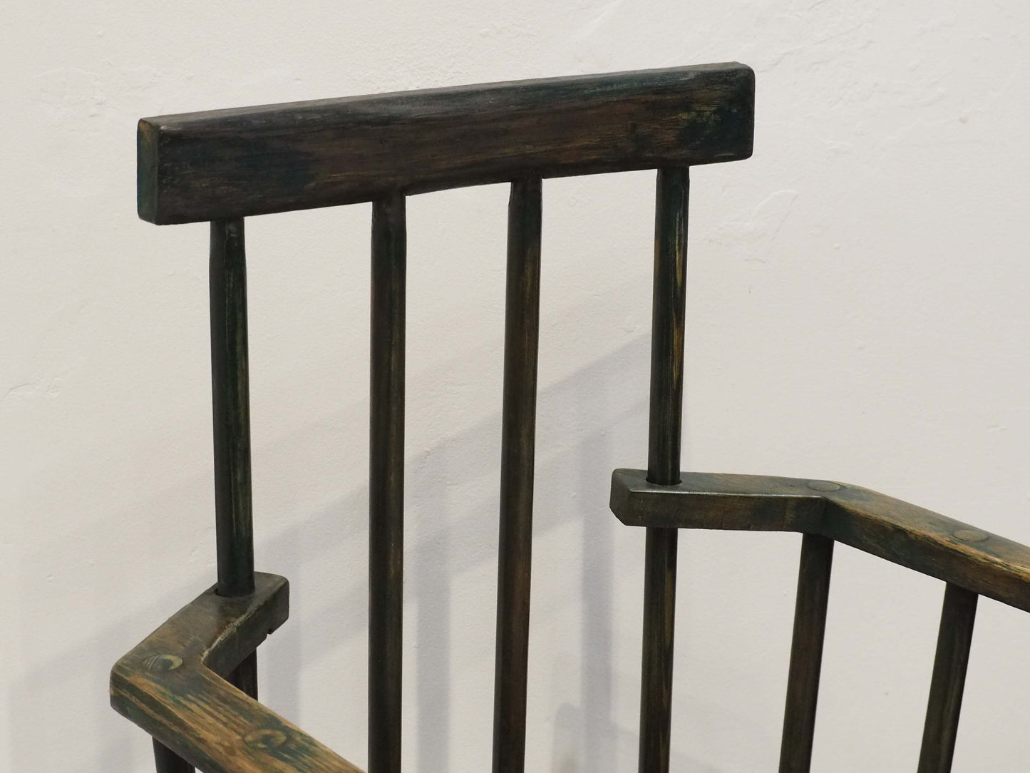 Vintage Antique Small Stick Back Style Wooden Chair With Green Paint