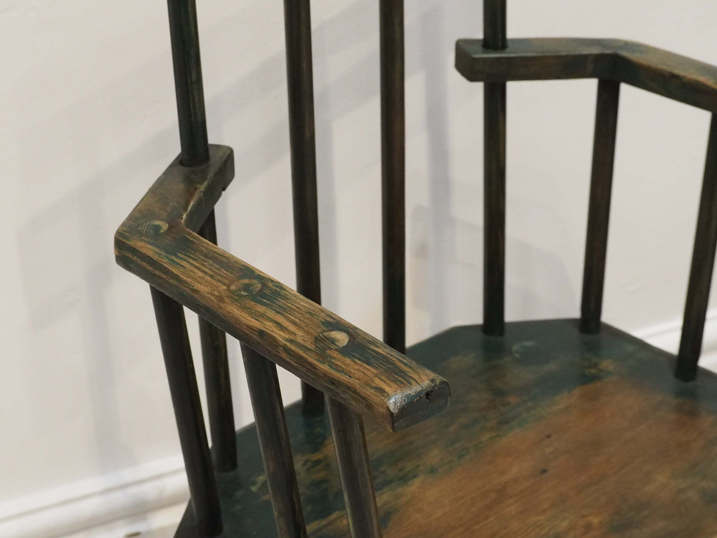 Vintage Antique Small Stick Back Style Wooden Chair With Green Paint