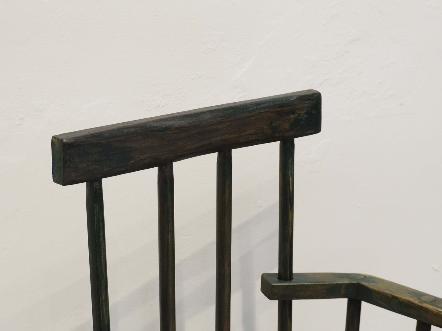 Vintage Antique Small Stick Back Style Wooden Chair With Green Paint