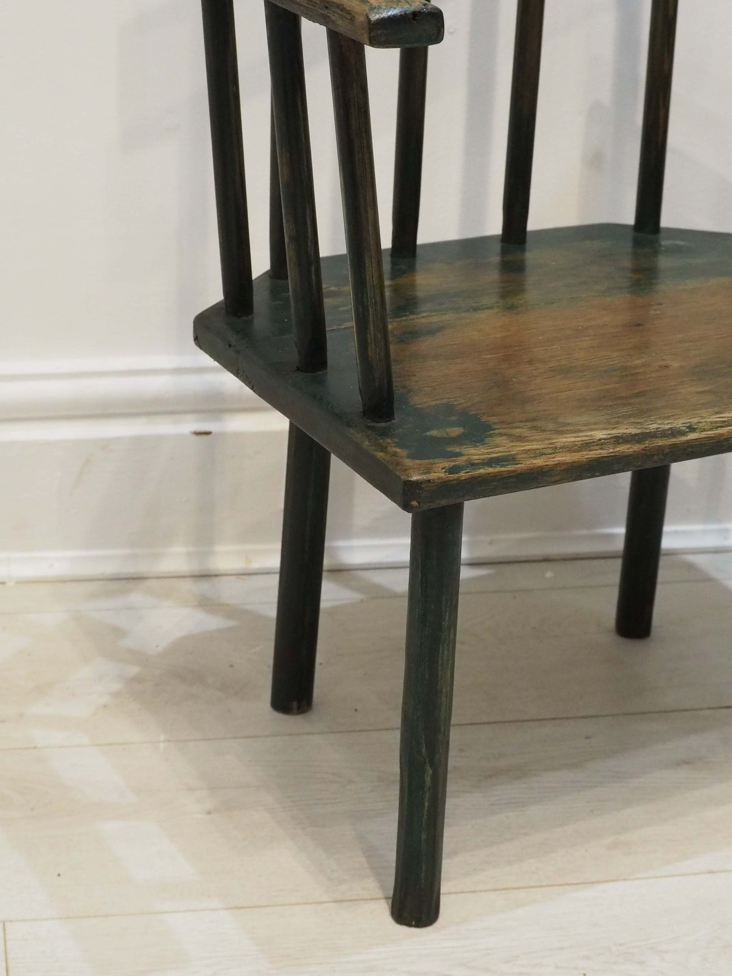 Vintage Antique Small Stick Back Style Wooden Chair With Green Paint