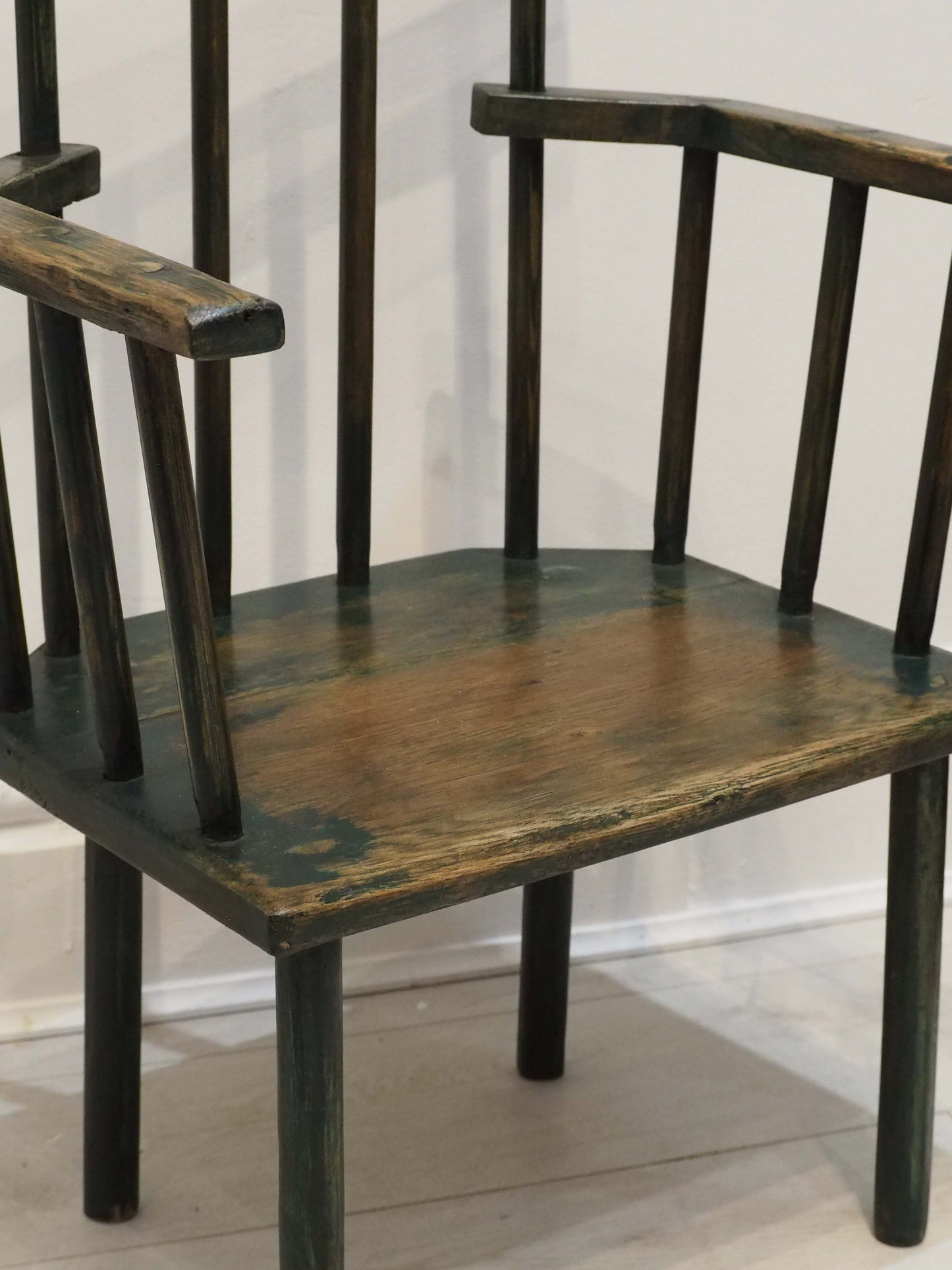 Vintage Antique Small Stick Back Style Wooden Chair With Green Paint