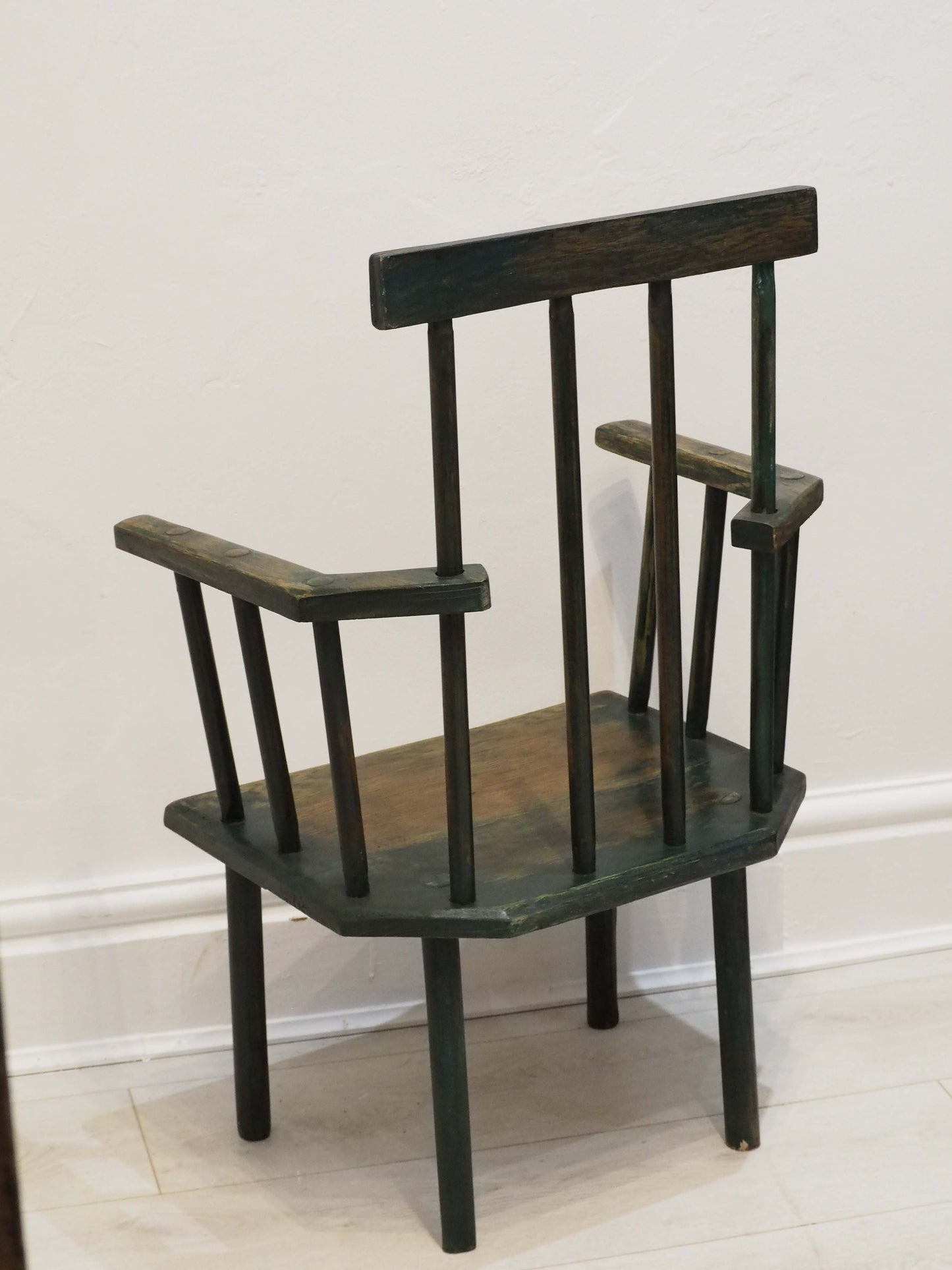 Vintage Antique Small Stick Back Style Wooden Chair With Green Paint