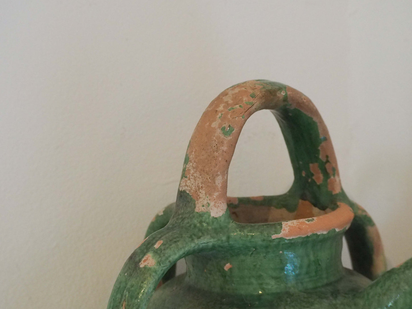 Antique French Green Glazed Terracotta Jug with Spout & Handles / Decorative Pot (Sold Individually)