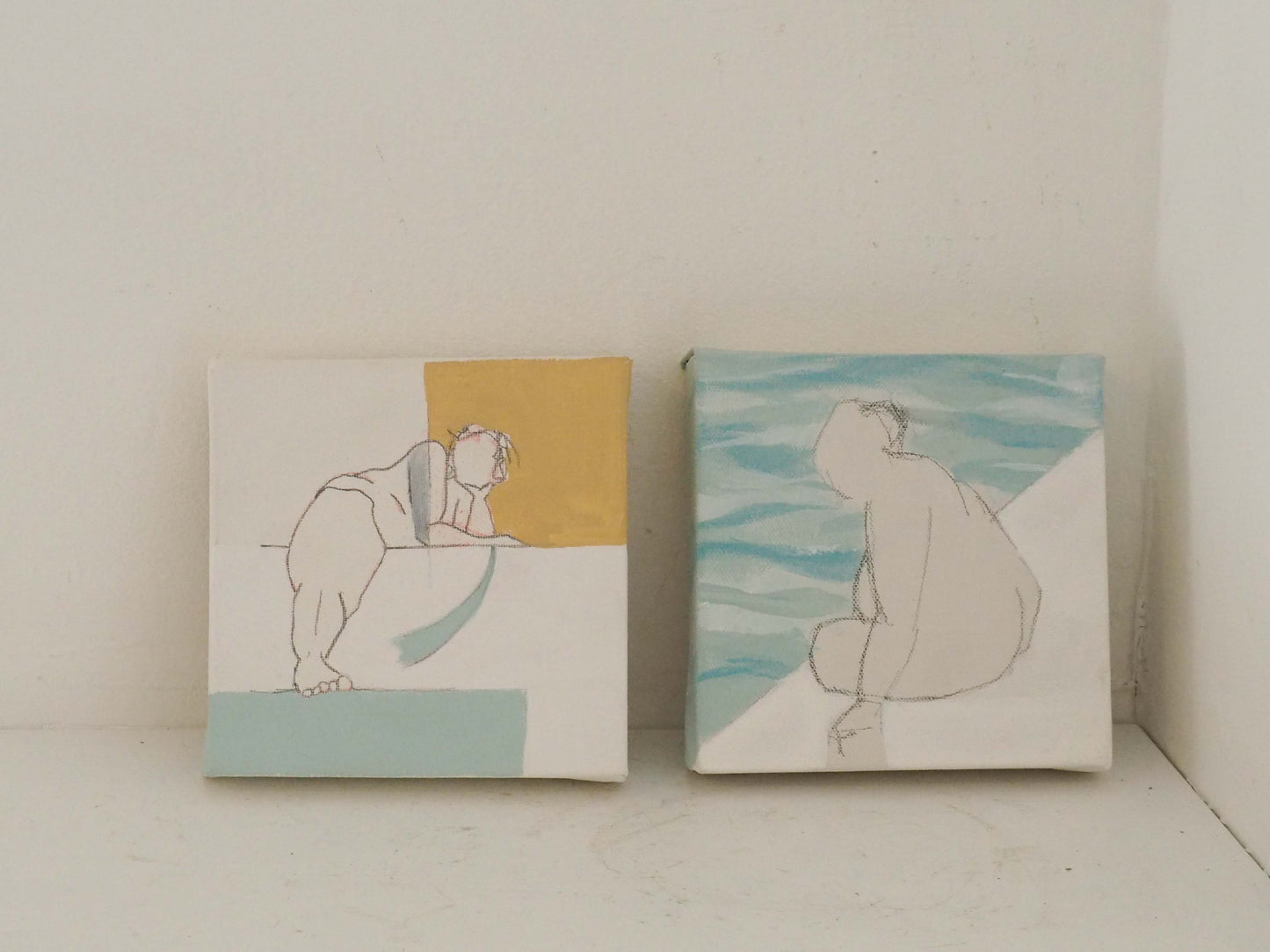 Pair of Original Paintings on Canvas by Wirral Artist Derek King / Nude Figure Art