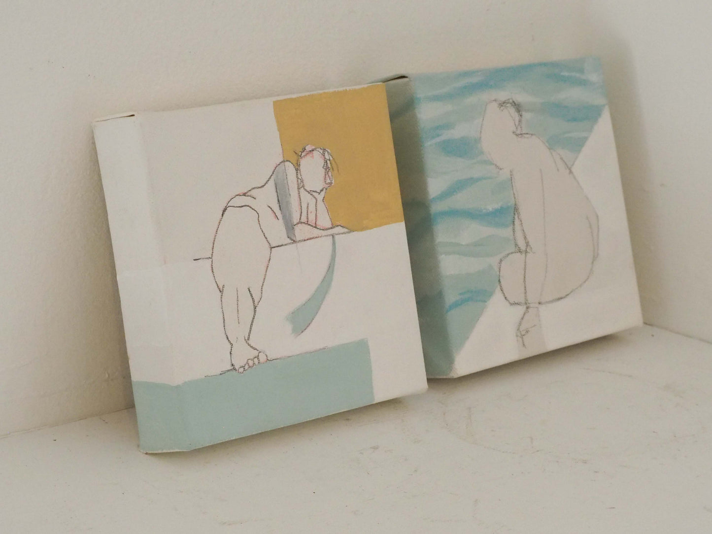 Pair of Original Paintings on Canvas by Wirral Artist Derek King / Nude Figure Art