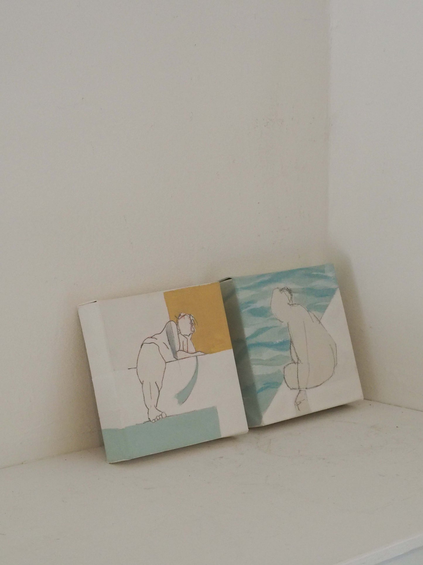 Pair of Original Paintings on Canvas by Wirral Artist Derek King / Nude Figure Art