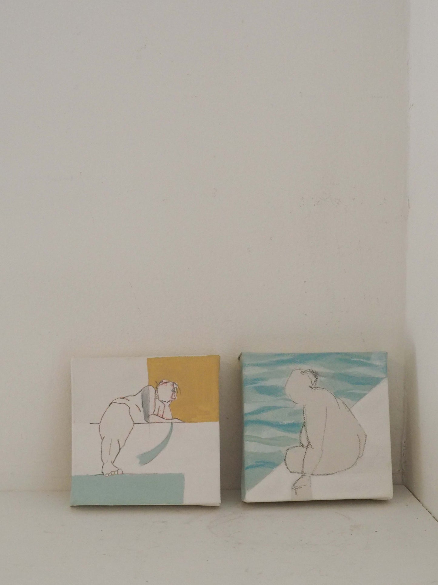Pair of Original Paintings on Canvas by Wirral Artist Derek King / Nude Figure Art