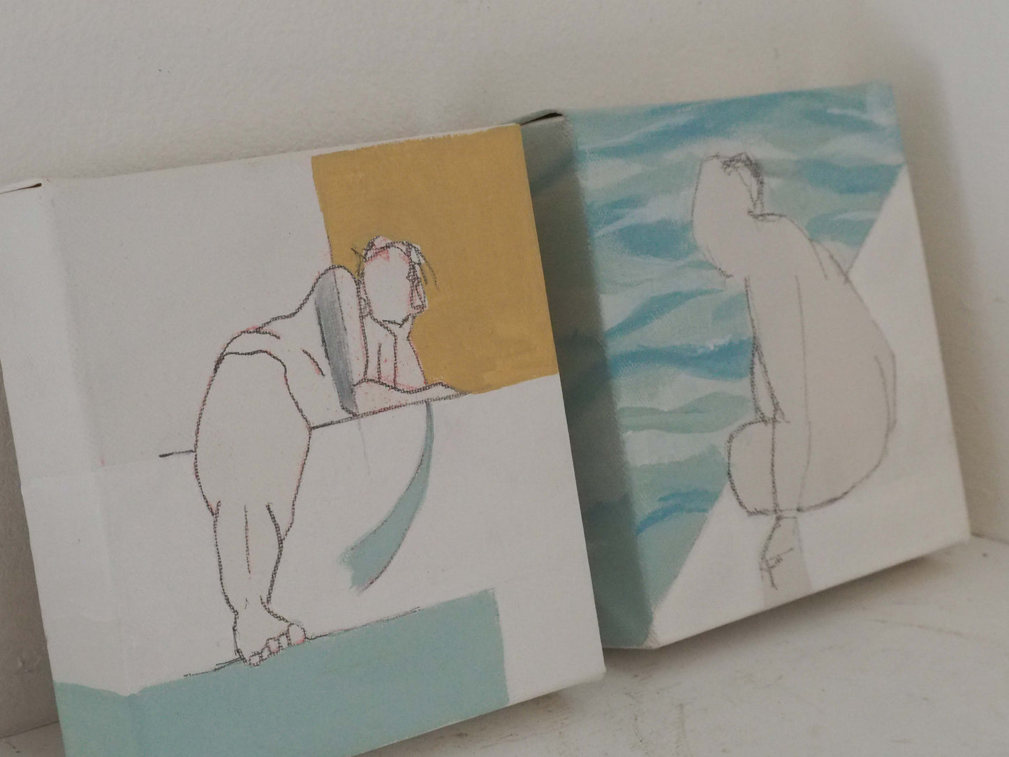 Pair of Original Paintings on Canvas by Wirral Artist Derek King / Nude Figure Art