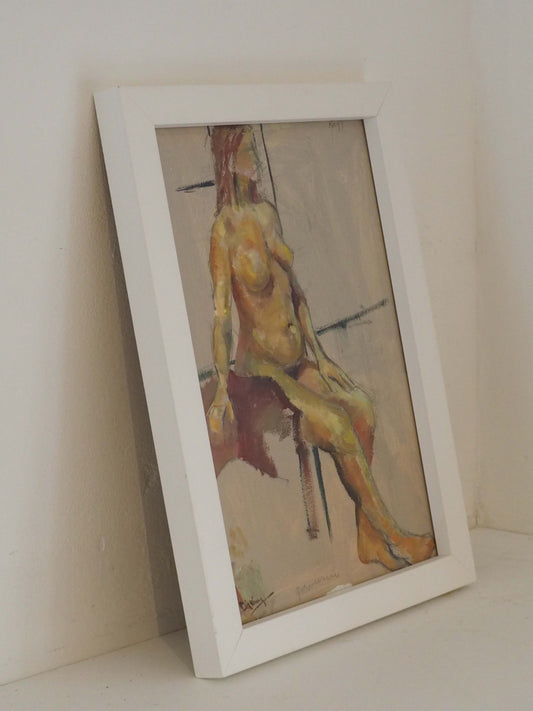 Original Painting by Wirral Artist Derek King in White Frame / Nude Figure Art / Decorative Wall Art