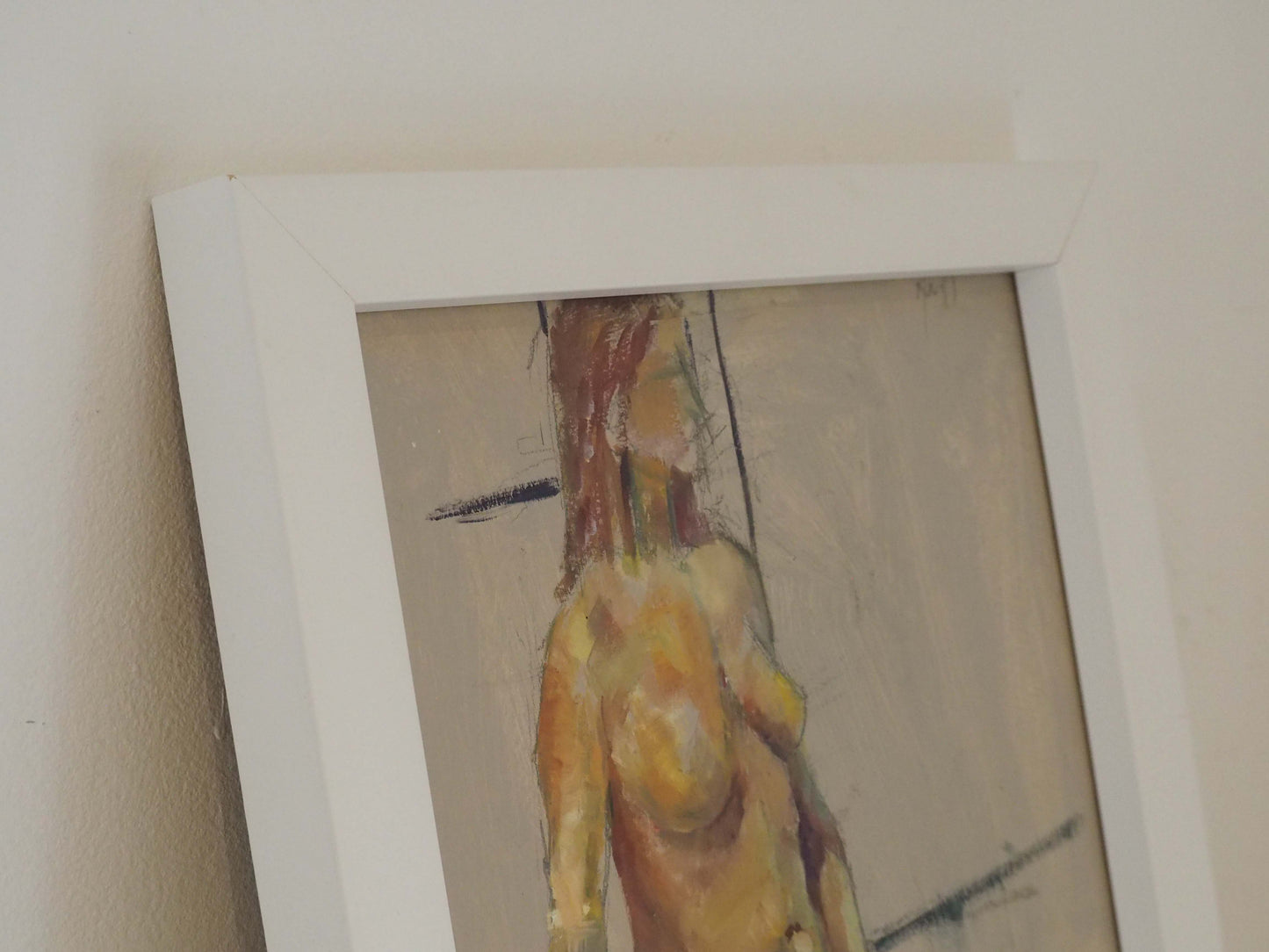 Original Painting by Wirral Artist Derek King in White Frame / Nude Figure Art / Decorative Wall Art