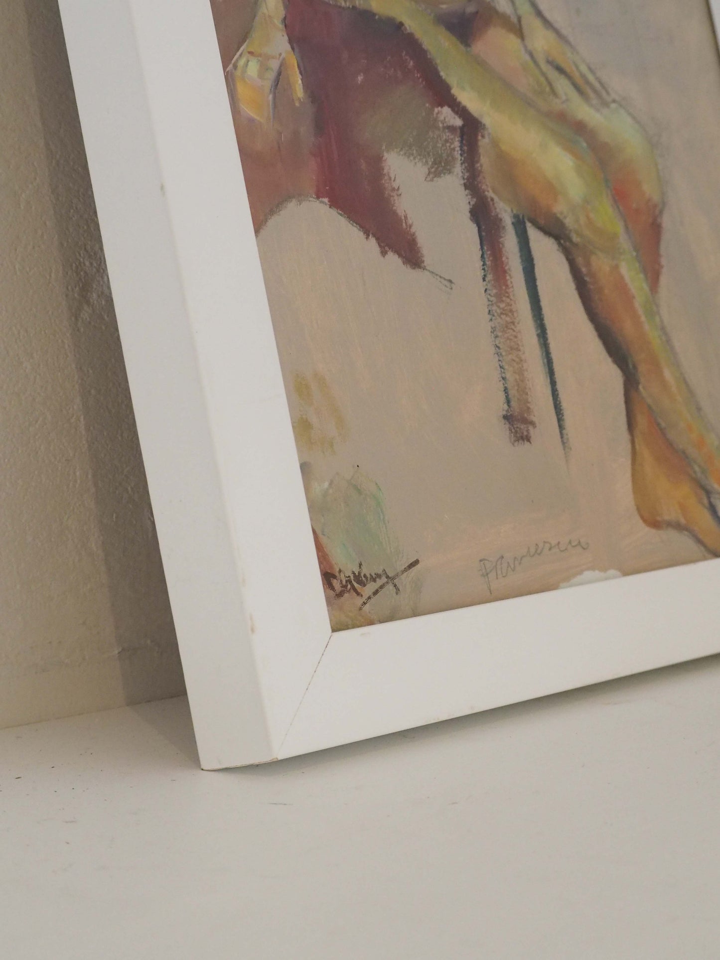 Original Painting by Wirral Artist Derek King in White Frame / Nude Figure Art / Decorative Wall Art