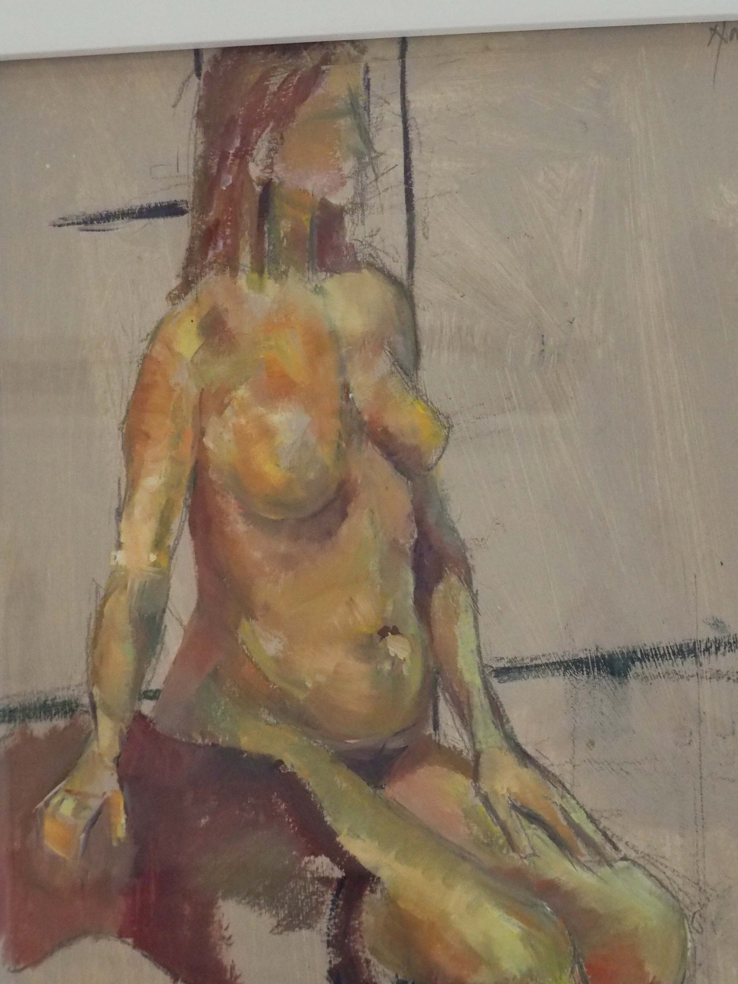 Original Painting by Wirral Artist Derek King in White Frame / Nude Figure Art / Decorative Wall Art