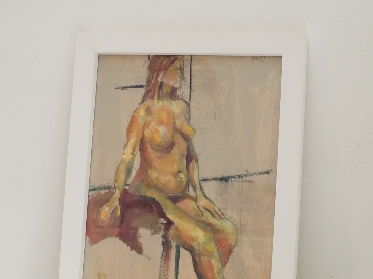 Original Painting by Wirral Artist Derek King in White Frame / Nude Figure Art / Decorative Wall Art
