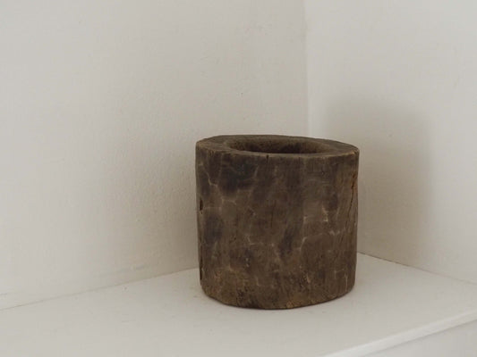 Vintage Antique Large Heavy Hand-Carved Wooden Mortar / Kitchen Decor