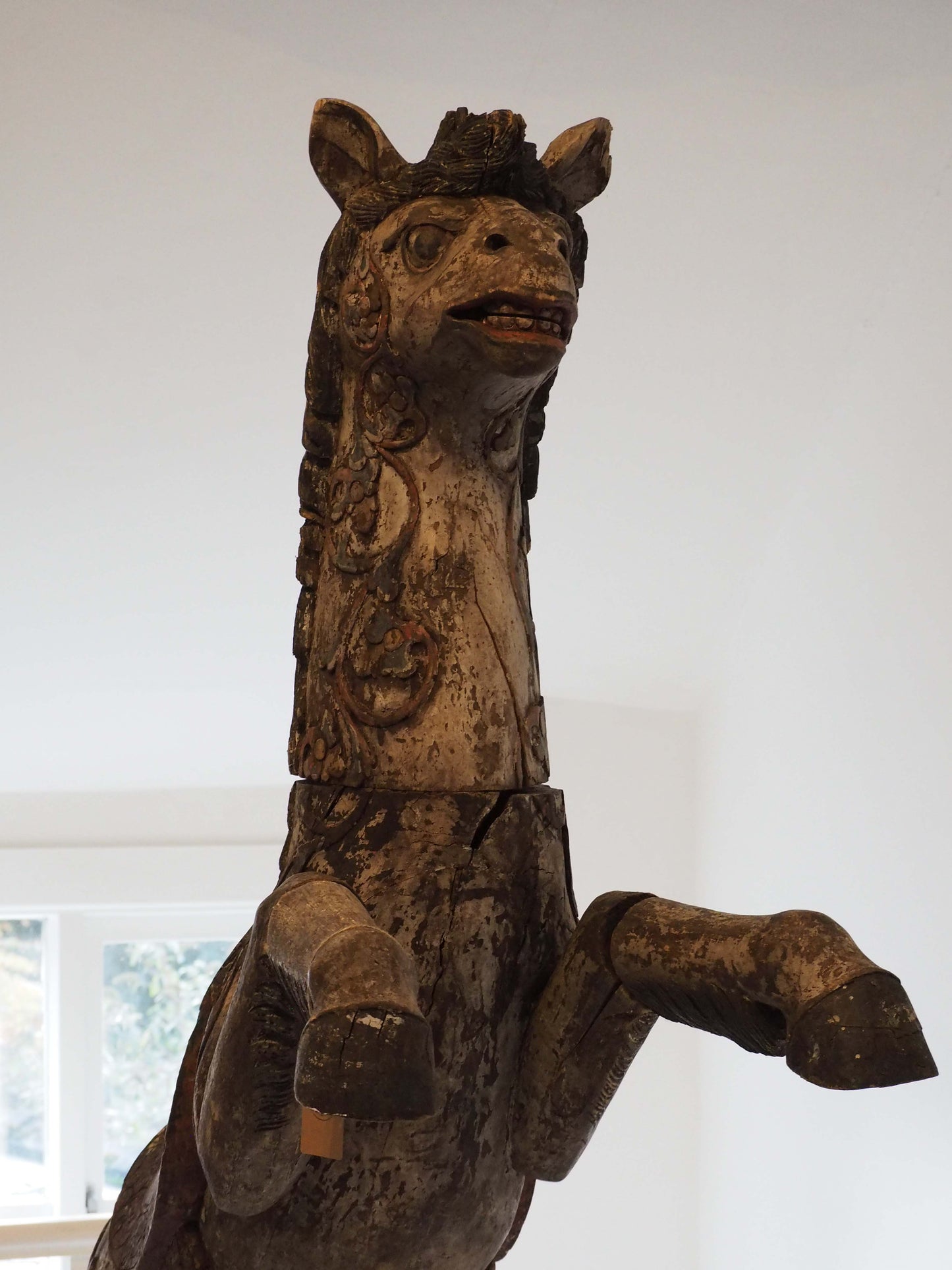 Antique Early 20th-Century Large Rare Hand-Carved Asian Decorative Wooden Horse Sculpture