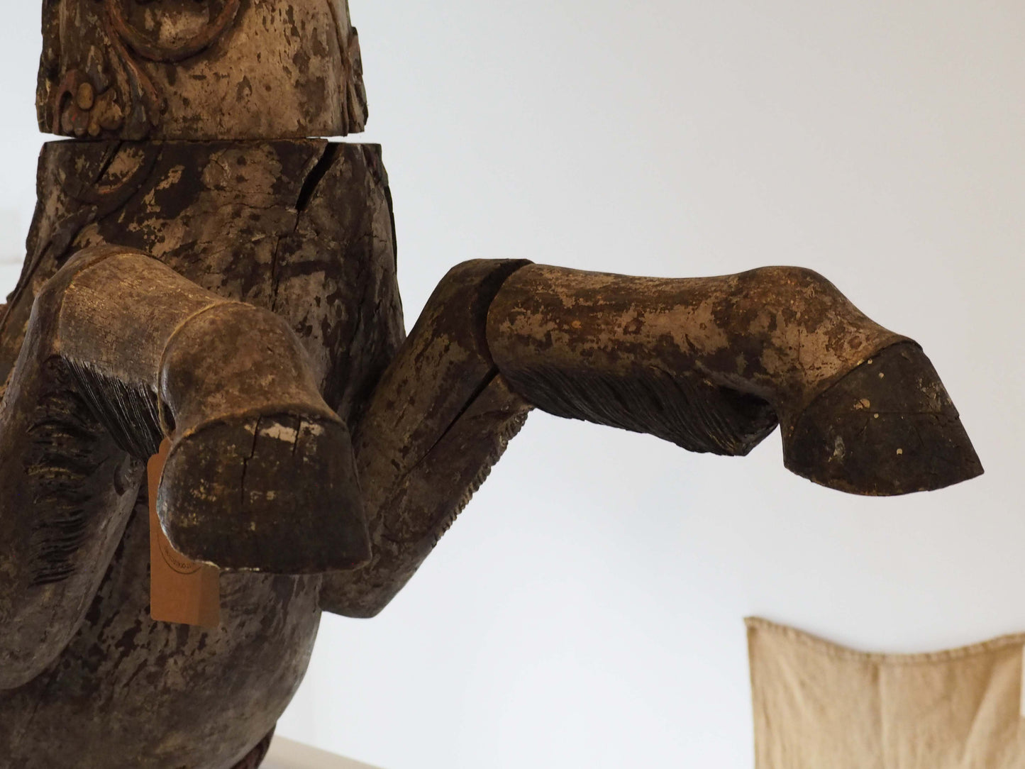 Antique Early 20th-Century Large Rare Hand-Carved Asian Decorative Wooden Horse Sculpture