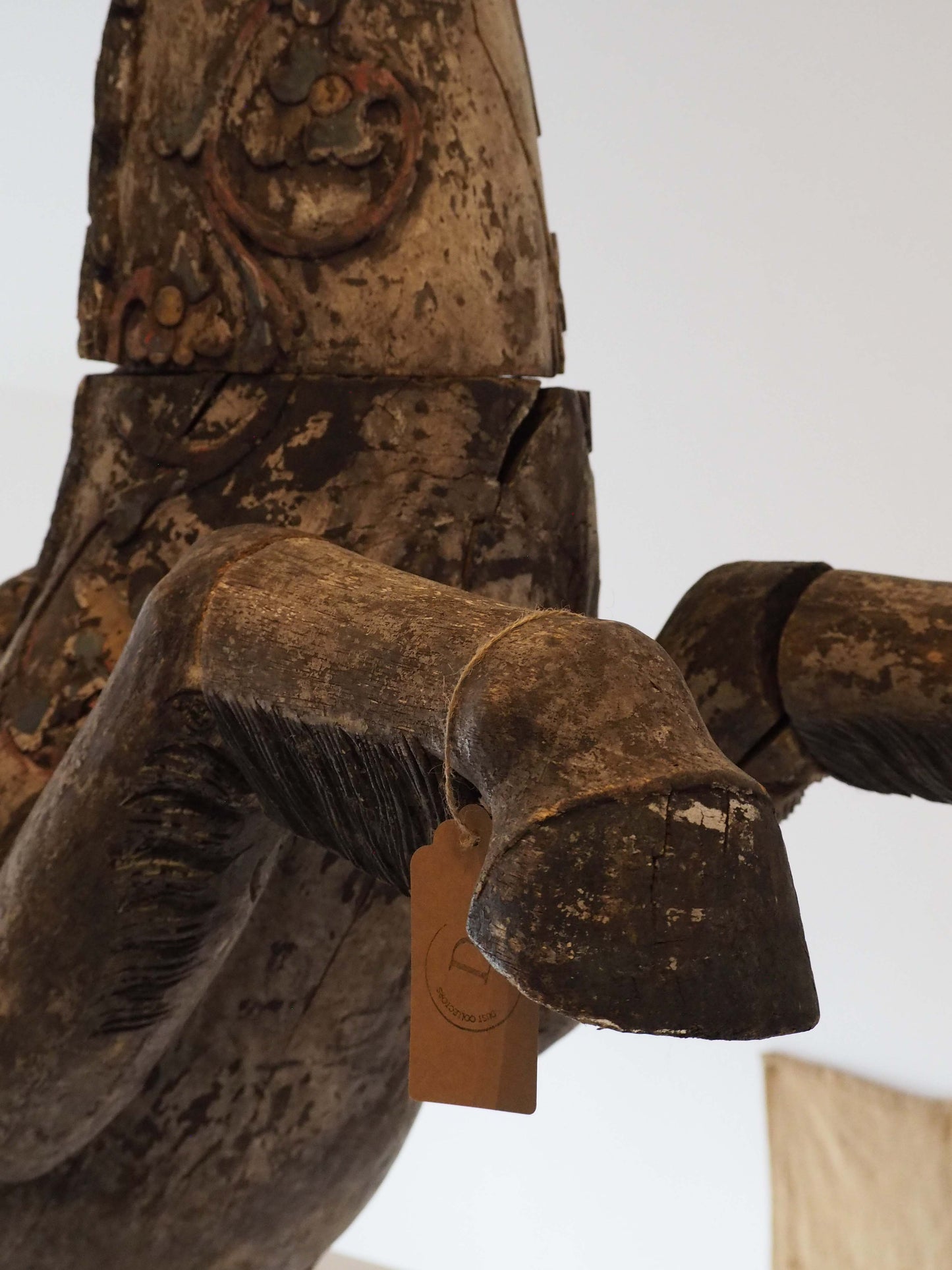 Antique Early 20th-Century Large Rare Hand-Carved Asian Decorative Wooden Horse Sculpture